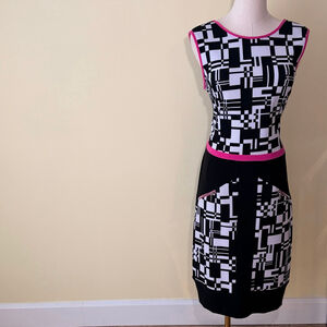 Joseph Ribkoff Women’s Black White Pink Geometric Sheath Dress Size 10